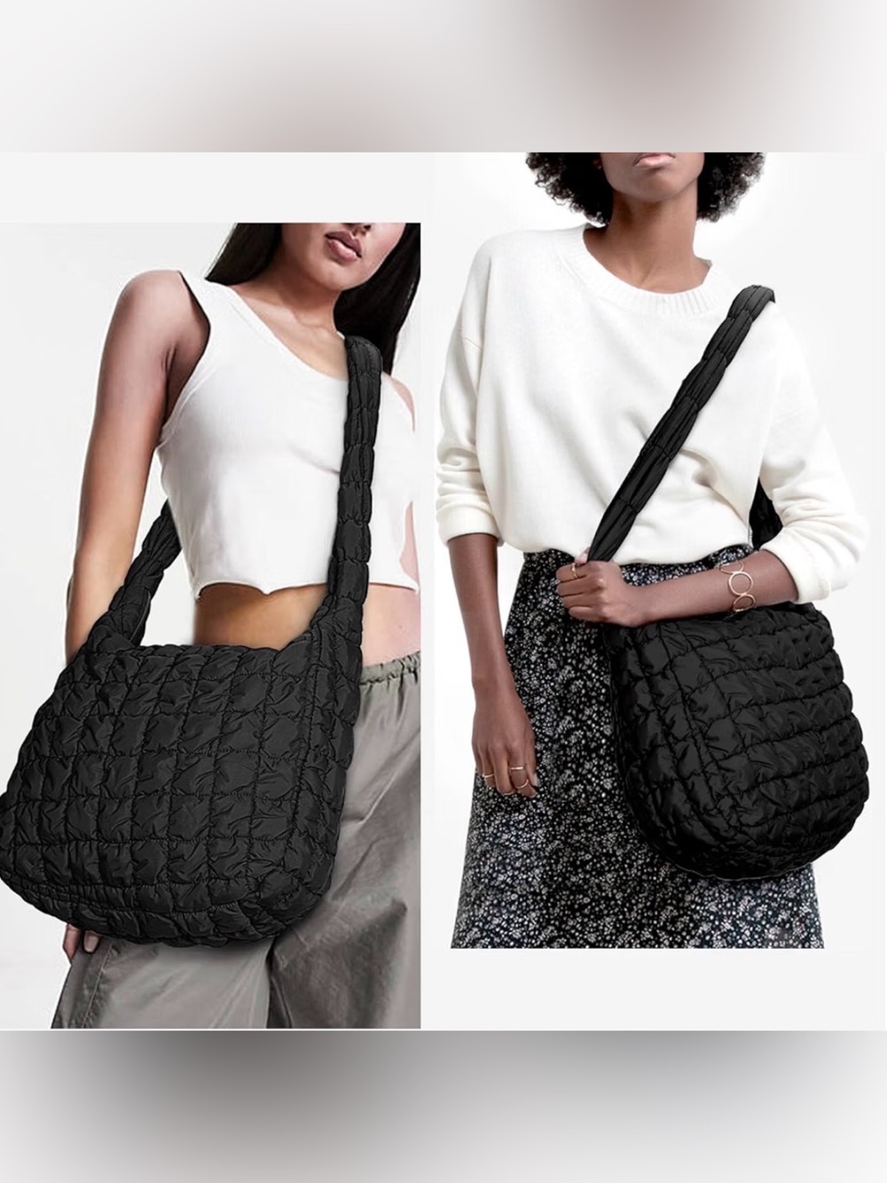 Quilted Crossbody Shoulder Bag - Black